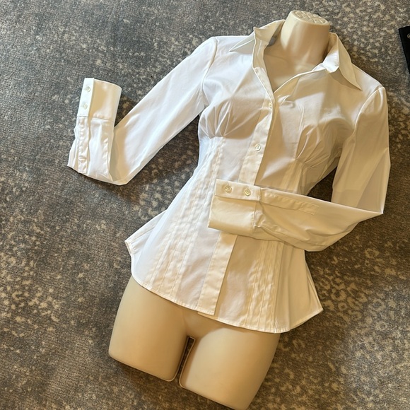 THEORY WHITE STRETCHY FLAT PLEATED SHIRT SIZE S - Picture 6 of 10